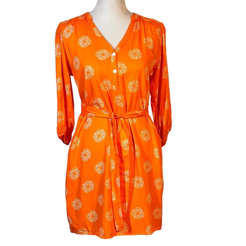 Escapada Orange & White Tie Waist Dress Sz S